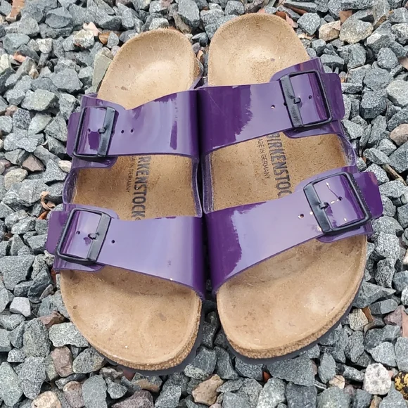 Birkenstock Arizona Birko Flor Patent Purple Plum Women's Sandals Size 10 Narrow - Picture 3 of 16